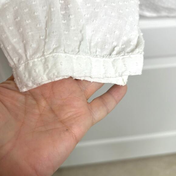 J.Crew Wms L White Long Sleeve Swiss Dot Popover Top Academia Ruffled Feminine - Picture 7 of 10